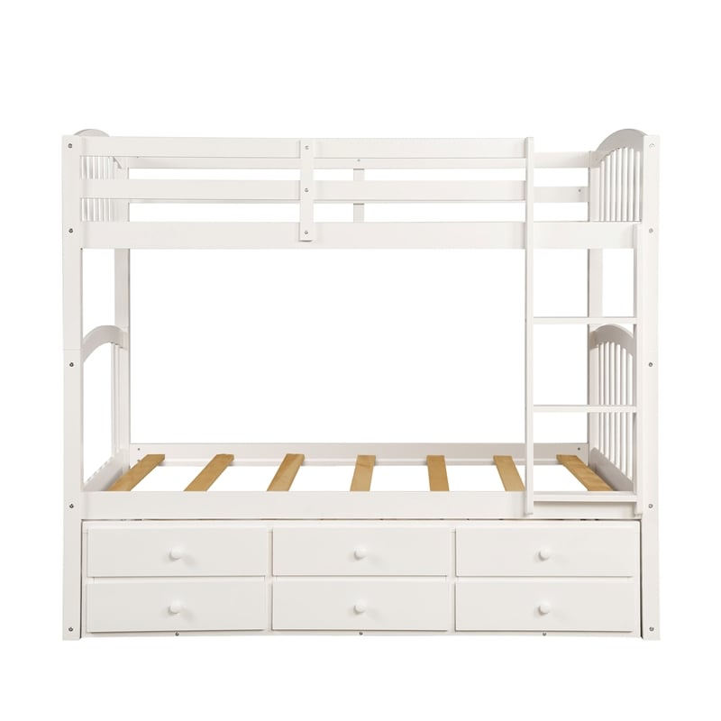 CRO Decor Twin Bunk Bed with Ladder Twin Trundle Bed with 3 Drawers (White)