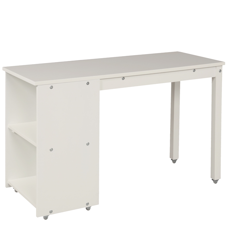 CRO Decor Low Study Twin Loft Bed with Cabinet and Rolling Portable Desk (White)
