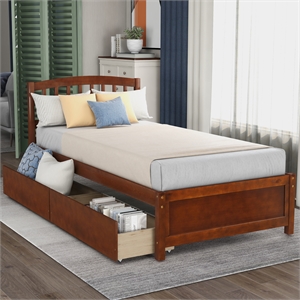 cro decor twin platform storage bed wood bed frame with two drawers-walnut