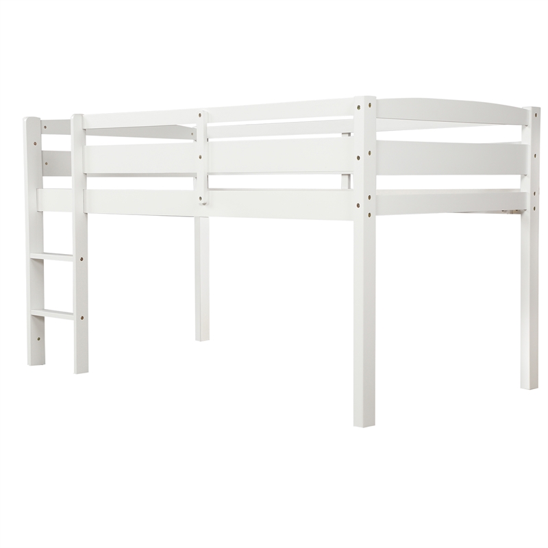 CRO Decor Twin Wood Loft Bed Low Loft Beds with Ladder Twin (White)