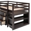CRO Decor Low Study Twin Loft Bed with Cabinet and Rolling Portable Desk