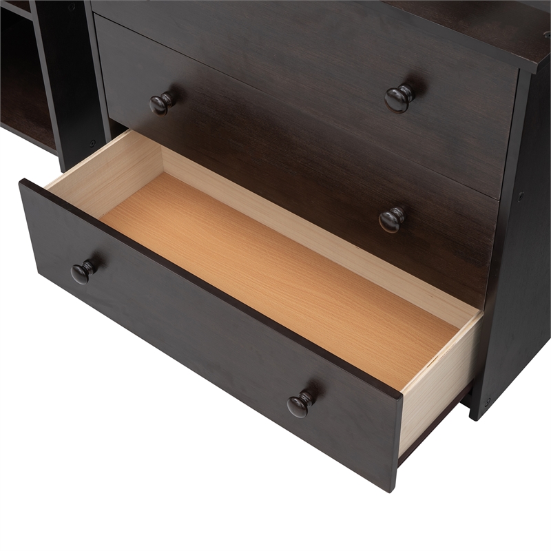 CRO Decor Low Study Twin Loft Bed with Cabinet and Rolling Portable Desk