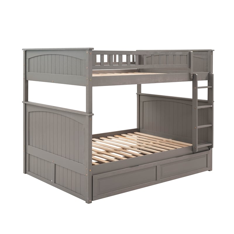 CRO Decor Full Over Full Bunk Bed with Twin Size Trundle (Brushed Gray)