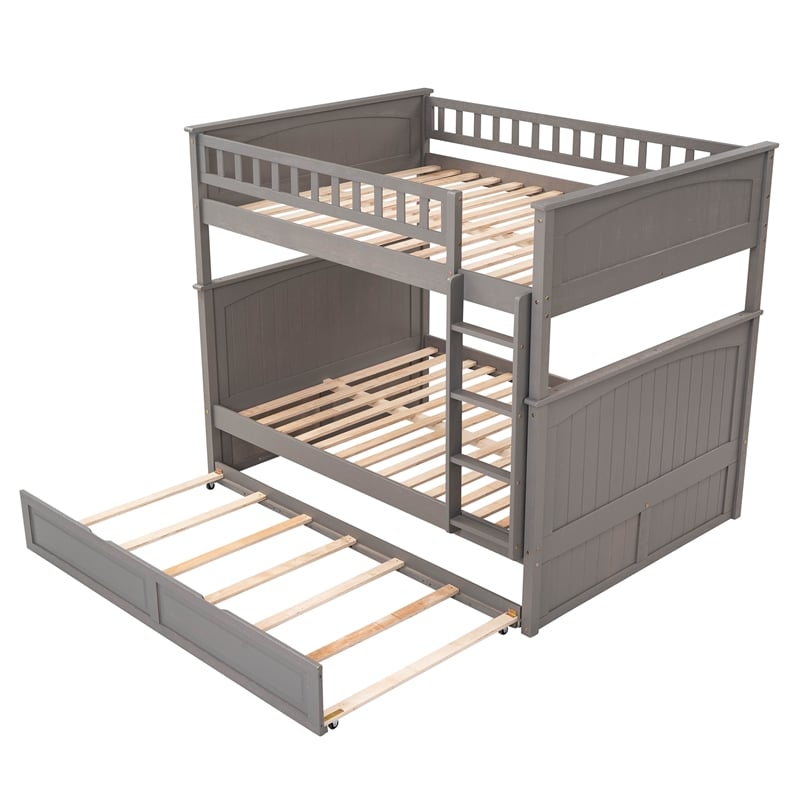 CRO Decor Full Over Full Bunk Bed with Twin Size Trundle (Brushed Gray)