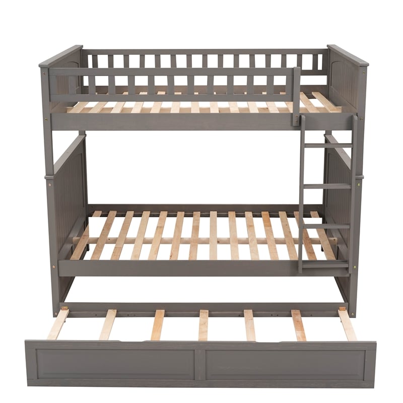 CRO Decor Full Over Full Bunk Bed with Twin Size Trundle (Brushed Gray)