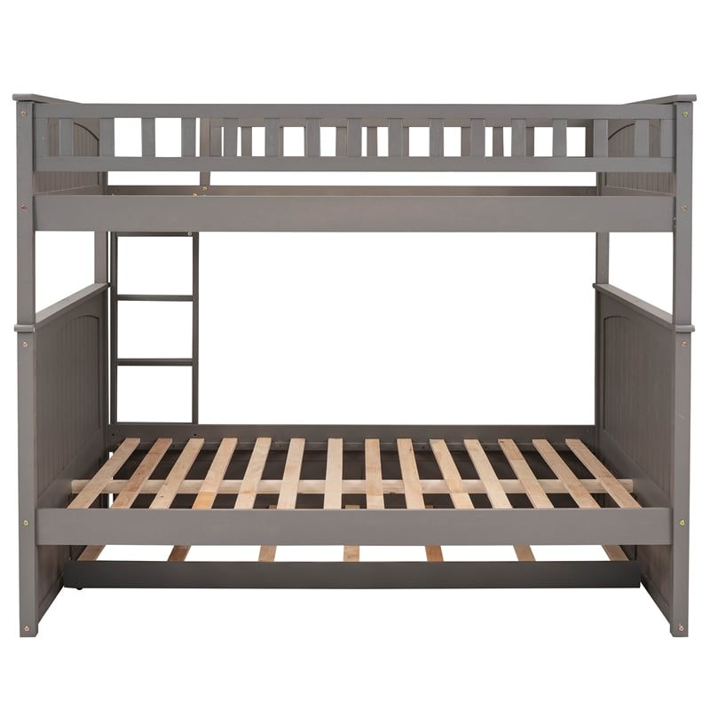 CRO Decor Full Over Full Bunk Bed with Twin Size Trundle (Brushed Gray)