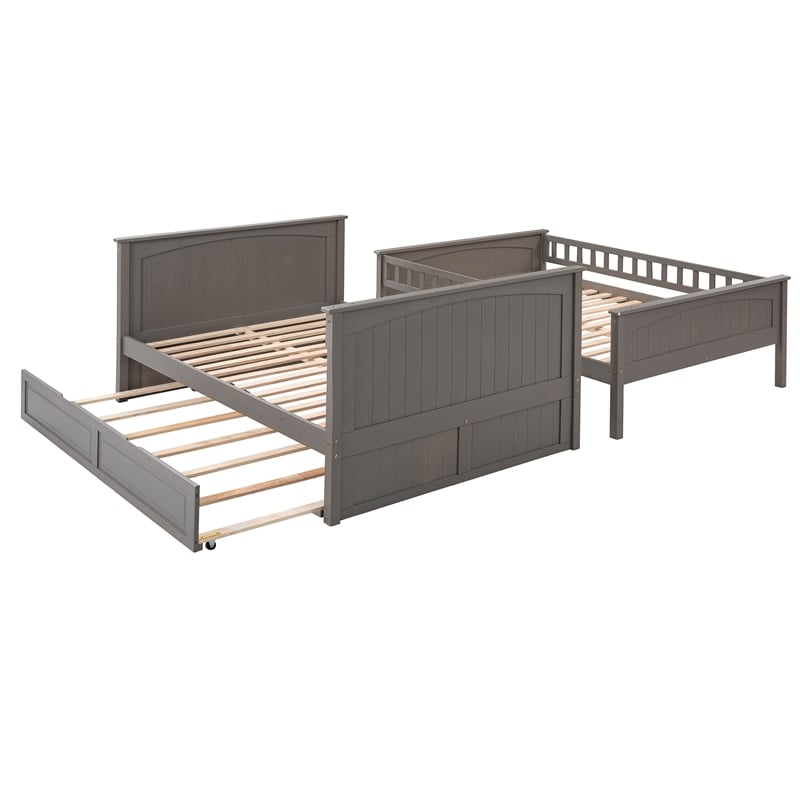 CRO Decor Full Over Full Bunk Bed with Twin Size Trundle (Brushed Gray)