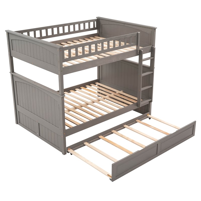 CRO Decor Full Over Full Bunk Bed with Twin Size Trundle (Brushed Gray)