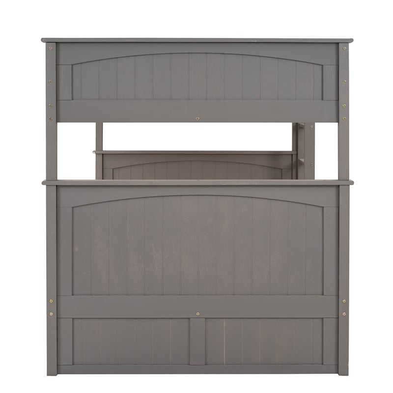 CRO Decor Full Over Full Bunk Bed with Twin Size Trundle (Brushed Gray)