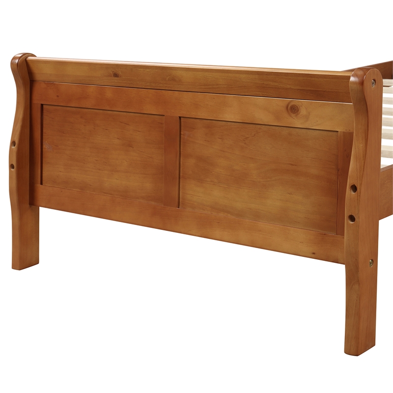 CRO Decor Wood Platform Bed Twin Bed Frame Mattress Foundation Sleigh Bed-Oak