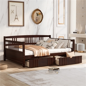 cro decor full size daybed wood bed with two drawers (espresso)