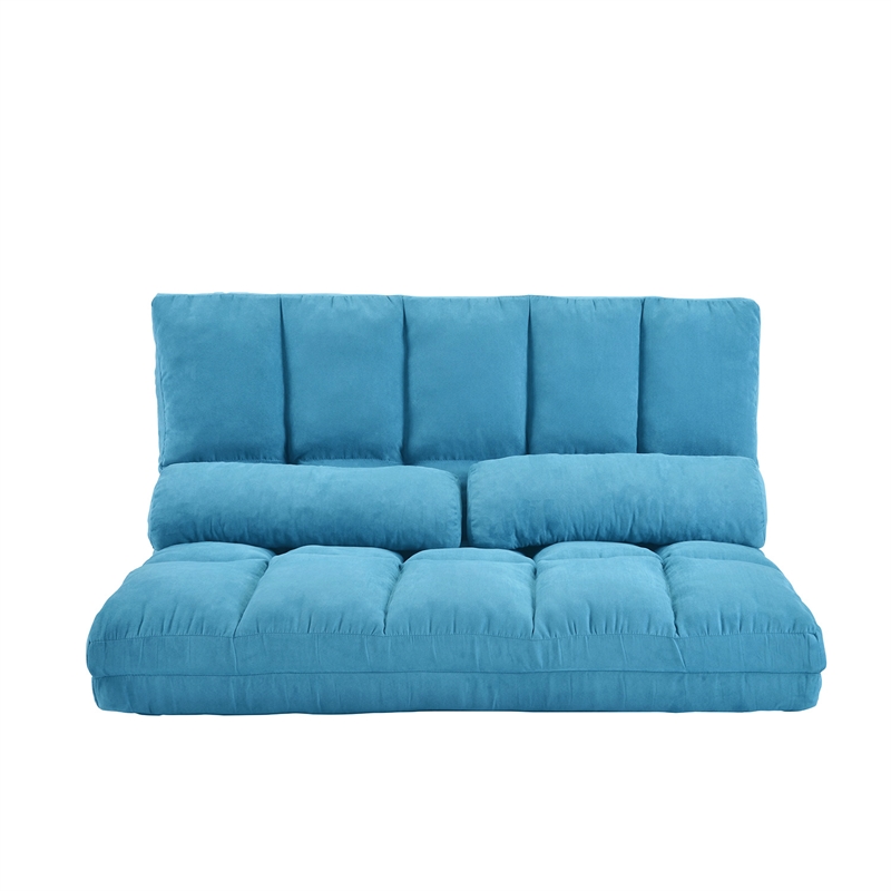 CRO Decor Double Chaise Lounge Sofa Floor Couch and Sofa with Two Pillows (Blue)