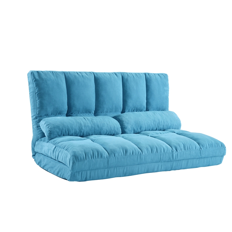 CRO Decor Double Chaise Lounge Sofa Floor Couch and Sofa with Two Pillows (Blue)