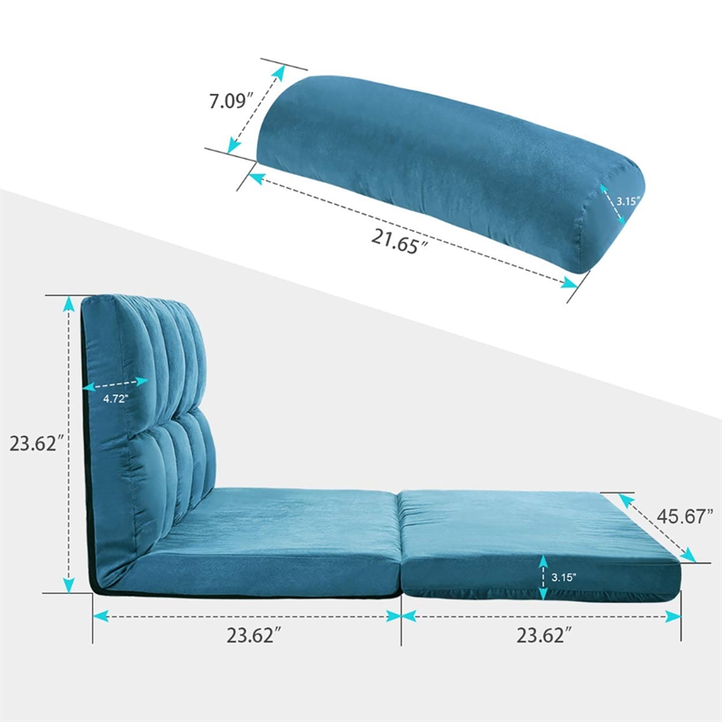 CRO Decor Double Chaise Lounge Sofa Floor Couch and Sofa with Two Pillows (Blue)