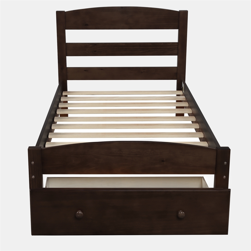 CRO Decor Platform Twin Bed Frame with Storage Drawer and Wood Slat Support