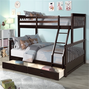 cro decor twin-over-full bunk bed with ladders and 2 storage drawers (espresso)