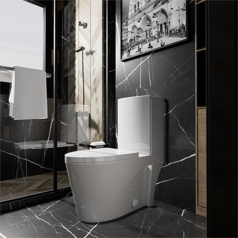 CRO Decor  One Piece Extended Dual Flush Freestanding Toilet White