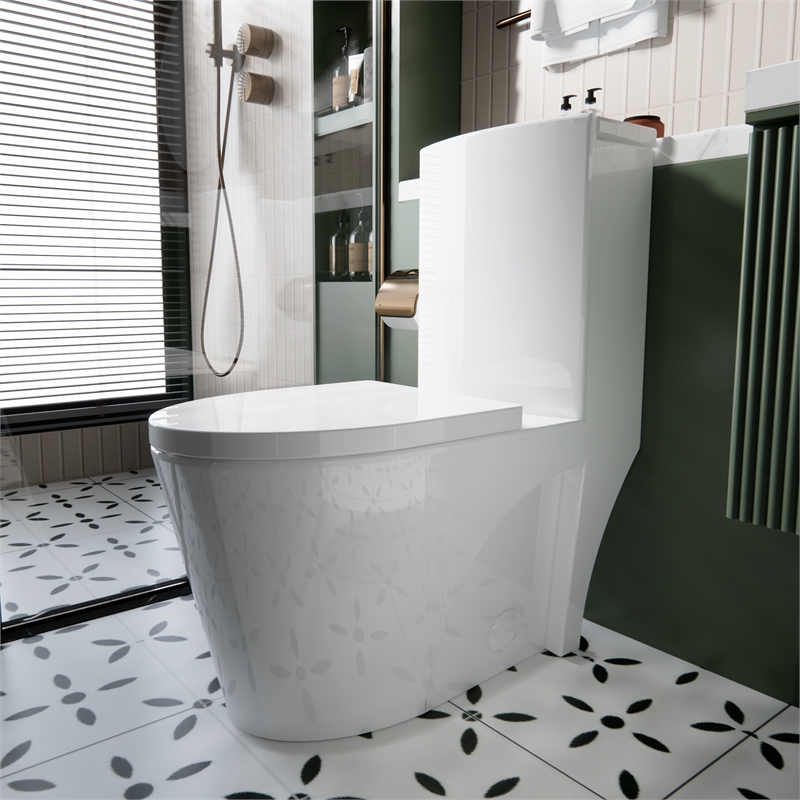 CRO Decor  One Piece Extended Dual Flush Freestanding Toilet White