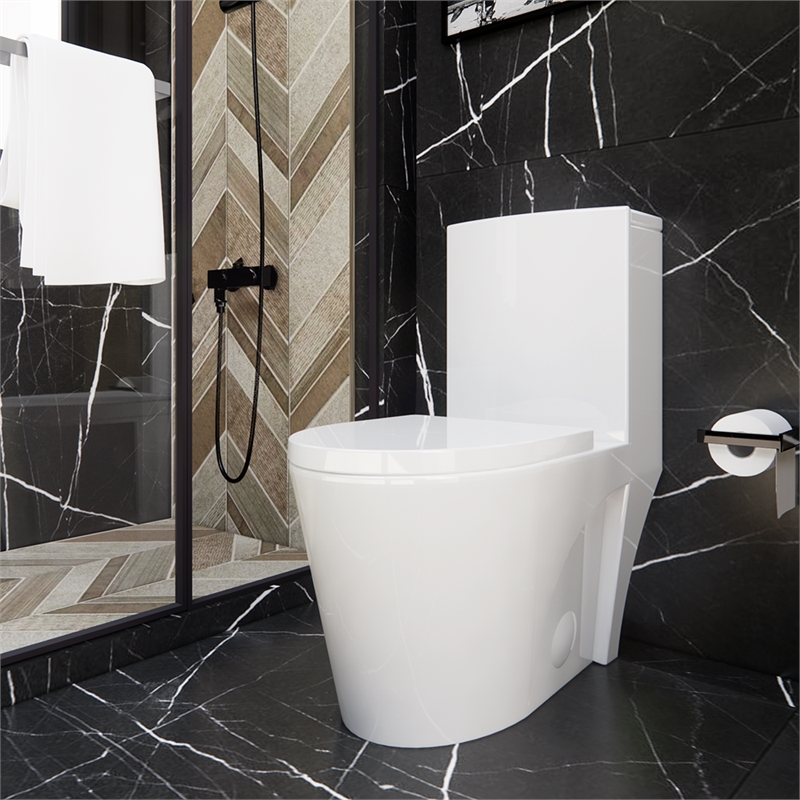 CRO Decor  One Piece Extended Dual Flush Freestanding Toilet White