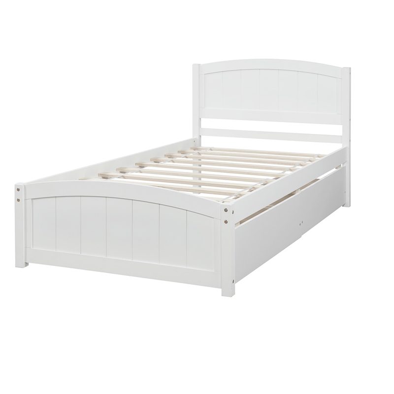 CRO Decor Wood Twin Size Platform Bed with Two Drawers (White)