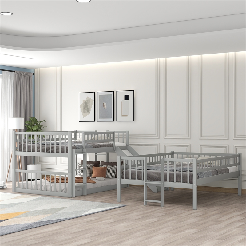 CRO Decor Full-Over-Full-Over-Full Triple Bed with Built-in Ladder and Slide