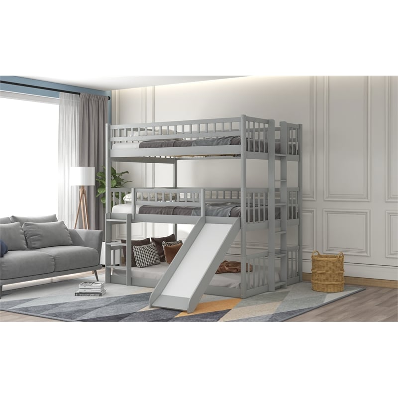 CRO Decor Full-Over-Full-Over-Full Triple Bed with Built-in Ladder and Slide