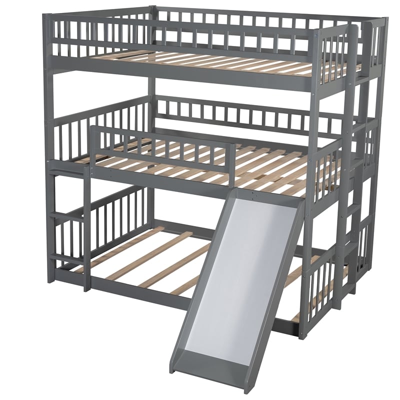 CRO Decor Full-Over-Full-Over-Full Triple Bed with Built-in Ladder and Slide