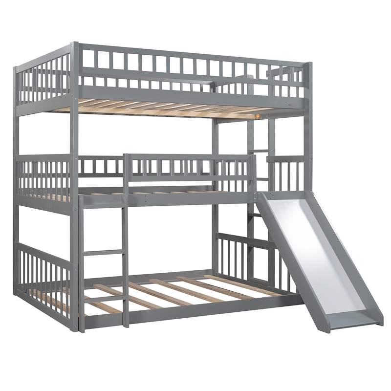 CRO Decor Full-Over-Full-Over-Full Triple Bed with Built-in Ladder and Slide