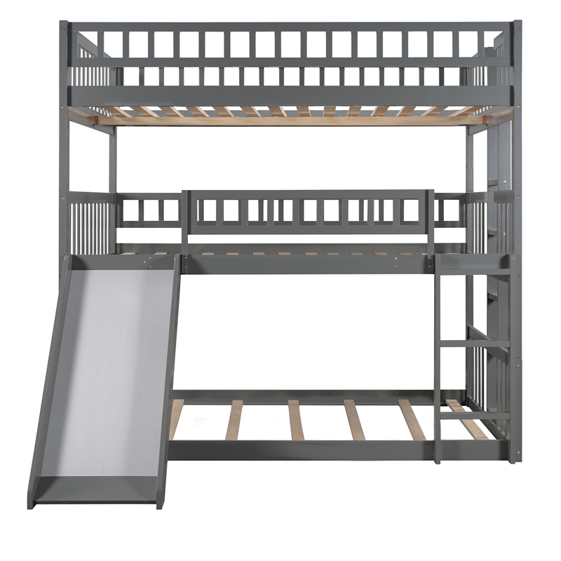 CRO Decor Full-Over-Full-Over-Full Triple Bed with Built-in Ladder and Slide