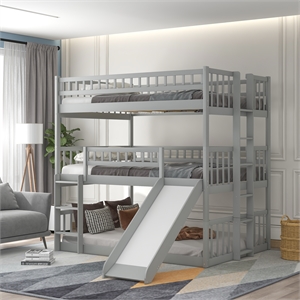 cro decor full-over-full-over-full triple bed with built-in ladder and slide
