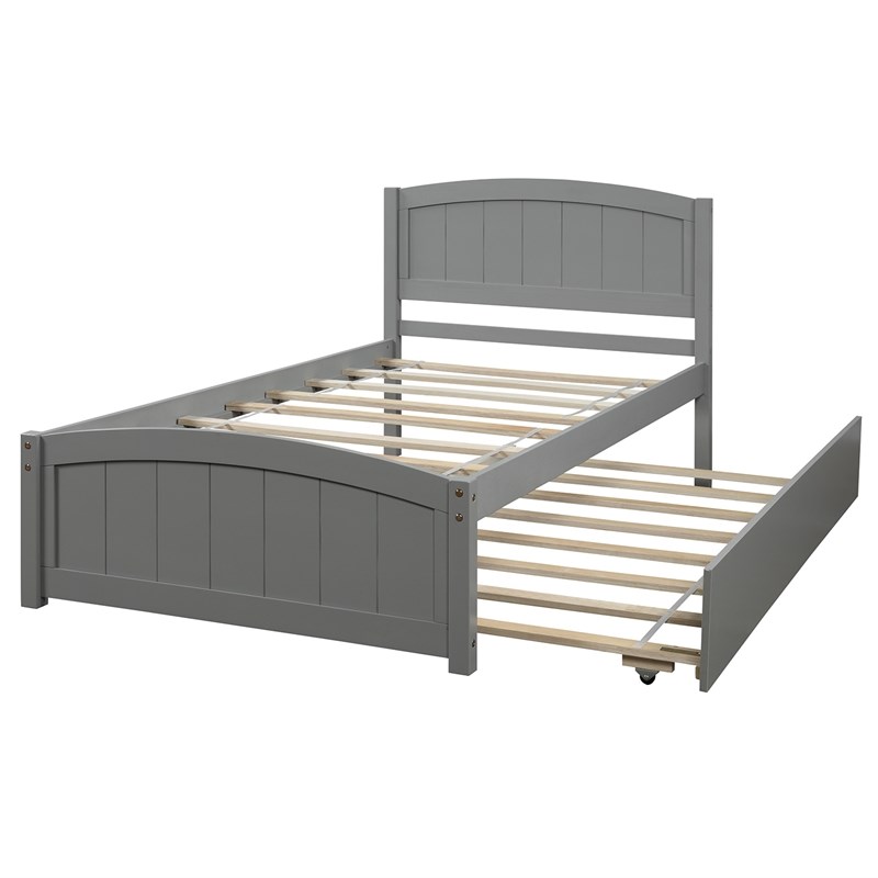 CRO Decor Wood Twin size Platform Bed with Trundle (Gray)