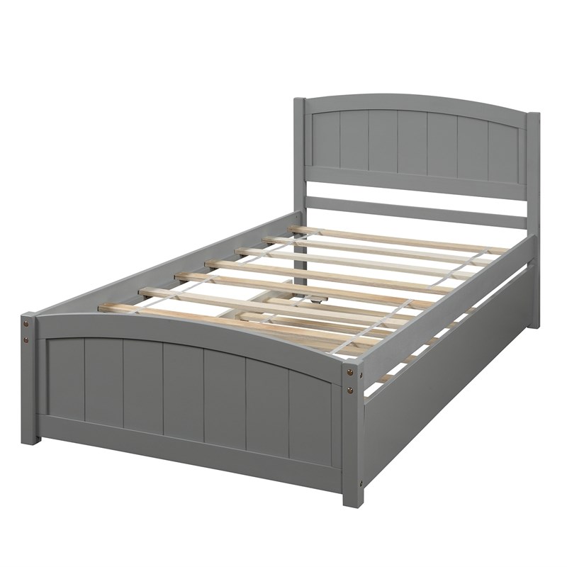 CRO Decor Wood Twin size Platform Bed with Trundle (Gray)