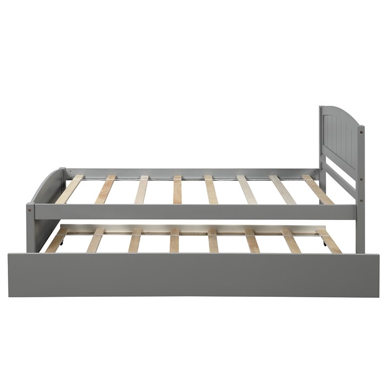 CRO Decor Wood Twin size Platform Bed with Trundle (Gray)