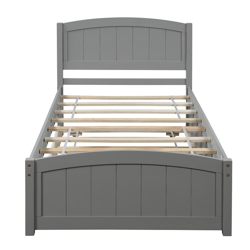 CRO Decor Wood Twin size Platform Bed with Trundle (Gray)