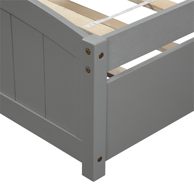 CRO Decor Wood Twin size Platform Bed with Trundle (Gray)
