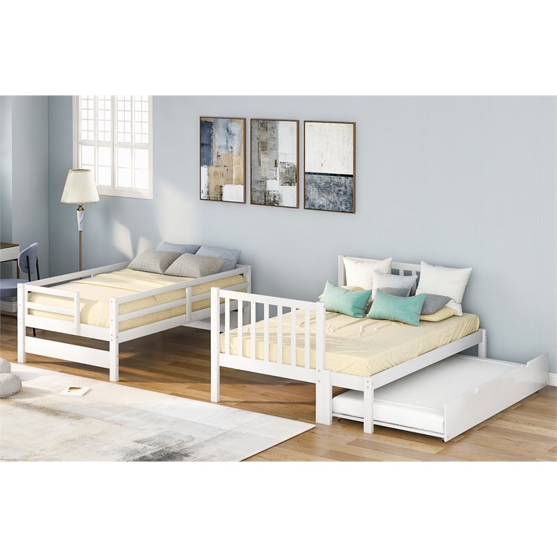 CRO Decor Twin over Twin/Full Bunk Bed with Twin Size Trundle (White)