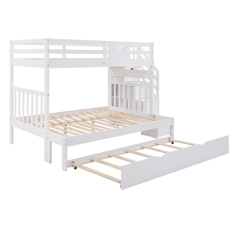 CRO Decor Twin over Twin/Full Bunk Bed with Twin Size Trundle (White)