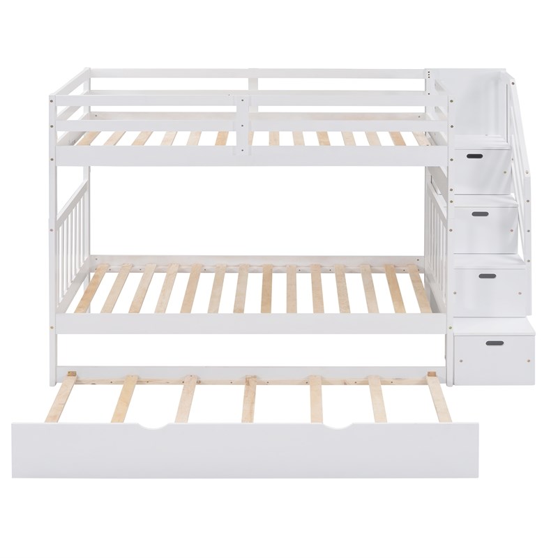 CRO Decor Twin over Twin/Full Bunk Bed with Twin Size Trundle (White)