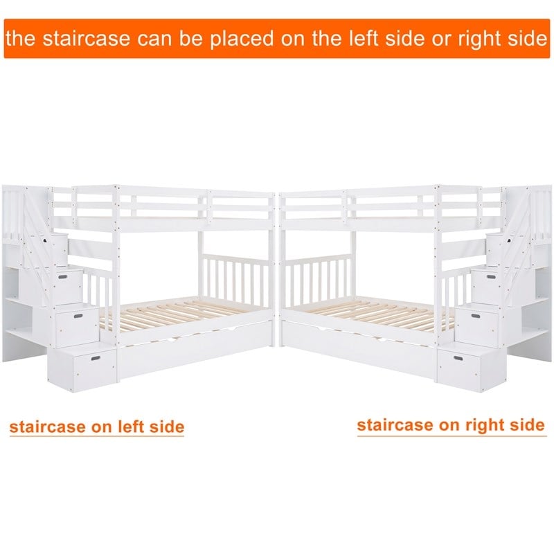 CRO Decor Twin over Twin/Full Bunk Bed with Twin Size Trundle (White)