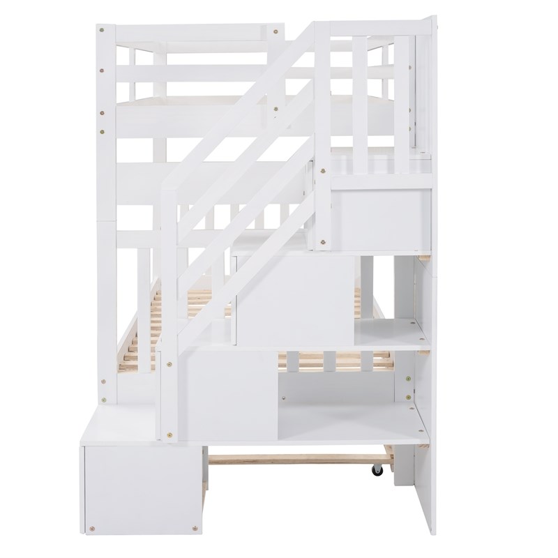 CRO Decor Twin over Twin/Full Bunk Bed with Twin Size Trundle (White)