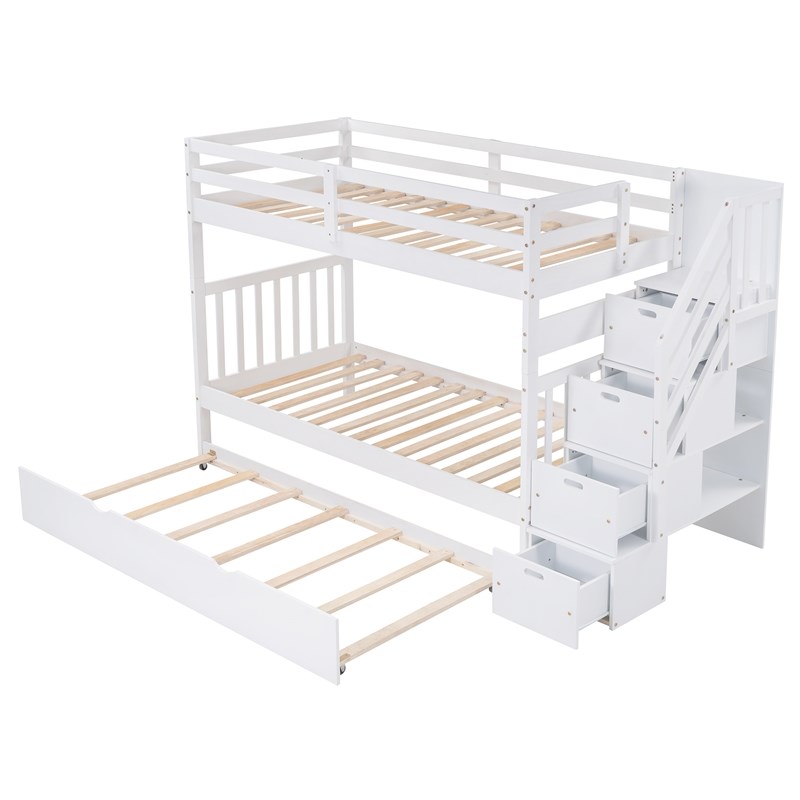 CRO Decor Twin over Twin/Full Bunk Bed with Twin Size Trundle (White)