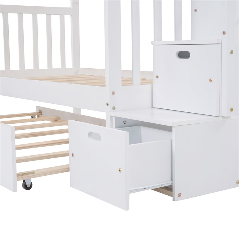 CRO Decor Twin over Twin/Full Bunk Bed with Twin Size Trundle (White)