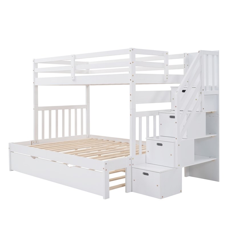CRO Decor Twin over Twin/Full Bunk Bed with Twin Size Trundle (White)