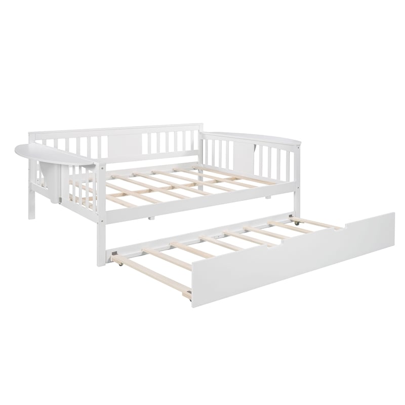 CRO Decor Full Size Daybed with Twin Size Trundle Wood Slat Support (White)