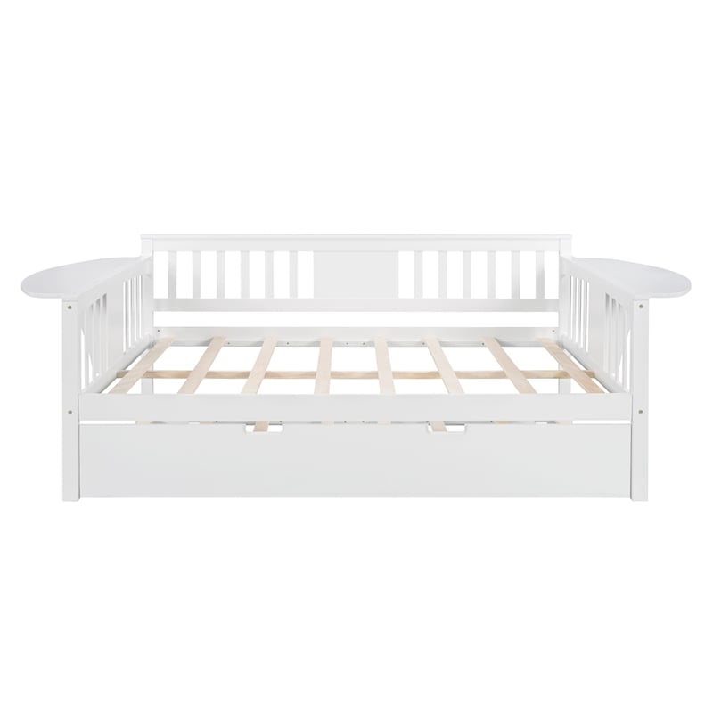 CRO Decor Full Size Daybed with Twin Size Trundle Wood Slat Support (White)