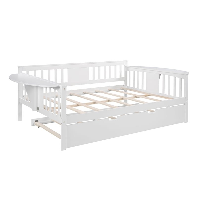 CRO Decor Full Size Daybed with Twin Size Trundle Wood Slat Support (White)