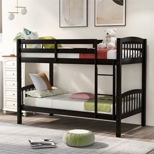 CRO Decor Wood Twin Over Twin Bunk Bed with Ladder (Espresso)