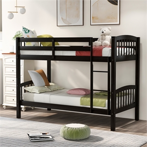 cro decor wood twin over twin bunk bed with ladder (espresso)