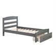 CRO Decor Wood Platform Twin Bed Frame with Storage Drawer (Gray)