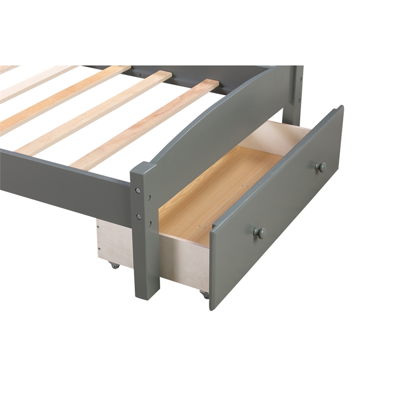CRO Decor Wood Platform Twin Bed Frame with Storage Drawer (Gray)